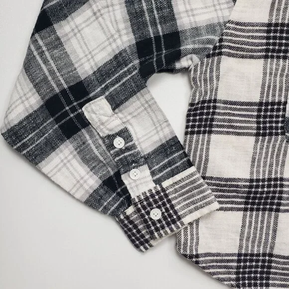 American Eagle Flannel Crop Shirt Women's Medium Black & Cream Plaid Western NWT - Picture 12 of 16